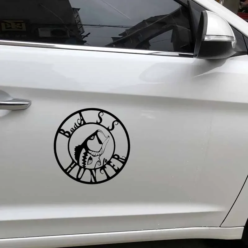 Car Stickers Bad Ass Bass Hunter Fish Fishing PVC Car Decoration Accessories Decals Creative Waterproof Black/white, 16cm*16cm