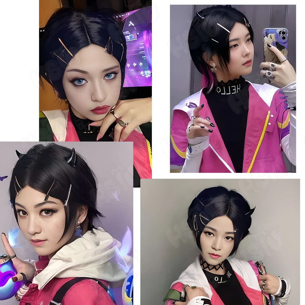 Clove Cosplay Wig Game VALORANT Cosplay Wig HSIU Black Gradient Rose Orange Short Hair Synthetic Wig Clearlove Cosplay Wig