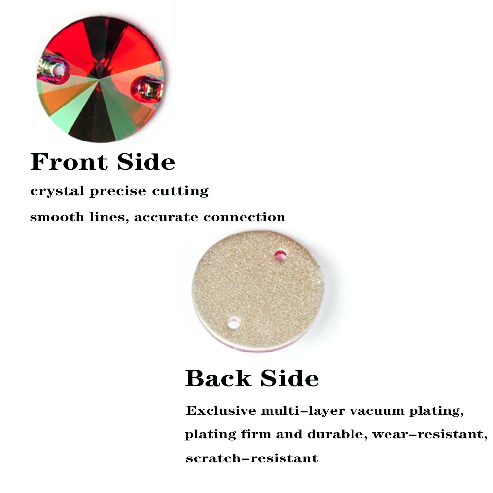 Hochwertige Flatback-Strasssteine Rivoli AB-Beschichtung zum Aufnähen aus Glas-Kristall für Handarbeiten, Kleidungsstücke, Sportanzüge und Kleiderdekoration. – Detail 2
