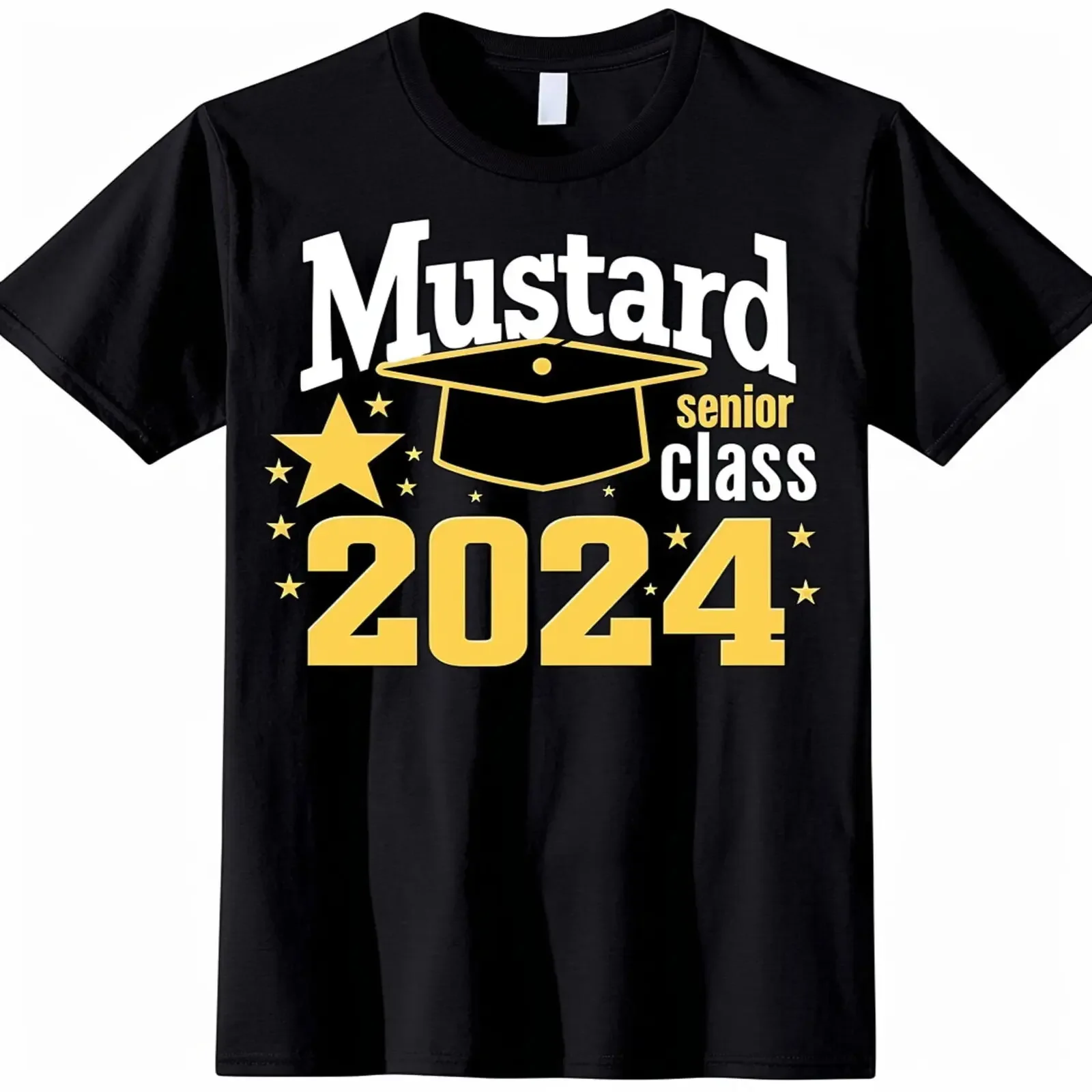 Mustard Stars & Diploma Senior Class of 2024 Black TShirt Classic Design