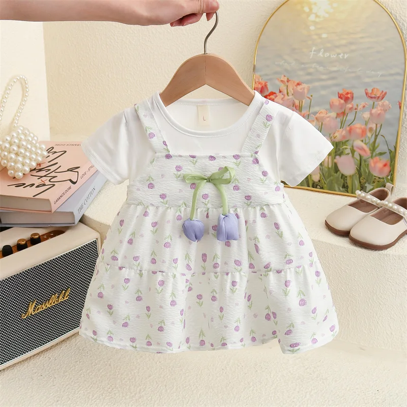 

Baby Girl Floral Dress Summer New Cute Tulip Children'S Clothing (6-24 Months)