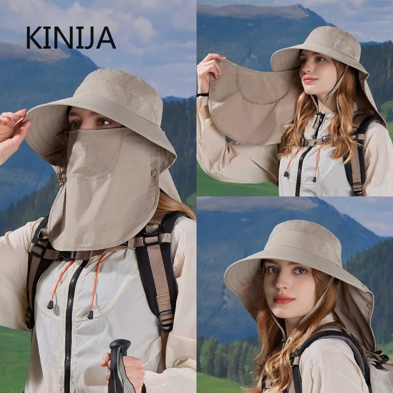 Sommer-Angelhut, wasserdichte Eimerkappe, Outdoor-UV-Schutz, breite Krempe, Hut mit Gesichtsbedeckung und Nackenklappe, Wandern, Reiten, Sonnenkappe