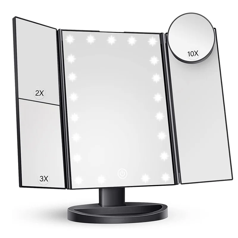 Led سطح المكتب 1x/2x/3x التكبير مرآة التجميل Trifold يشكلون USB الجمال حامل مرآة مع شاشة لمس ذكية مضاءة #6
