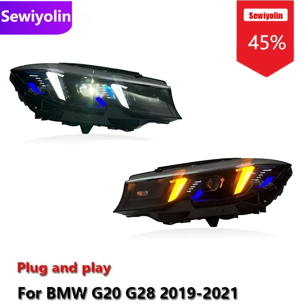 

Автомобильные светодиодные фары DRL в сборе для BMW G20 G28 2019-2021, лазерные автоматические противотуманные фары желтого и белого цвета, вилка стоп-сигнала поворота DRL