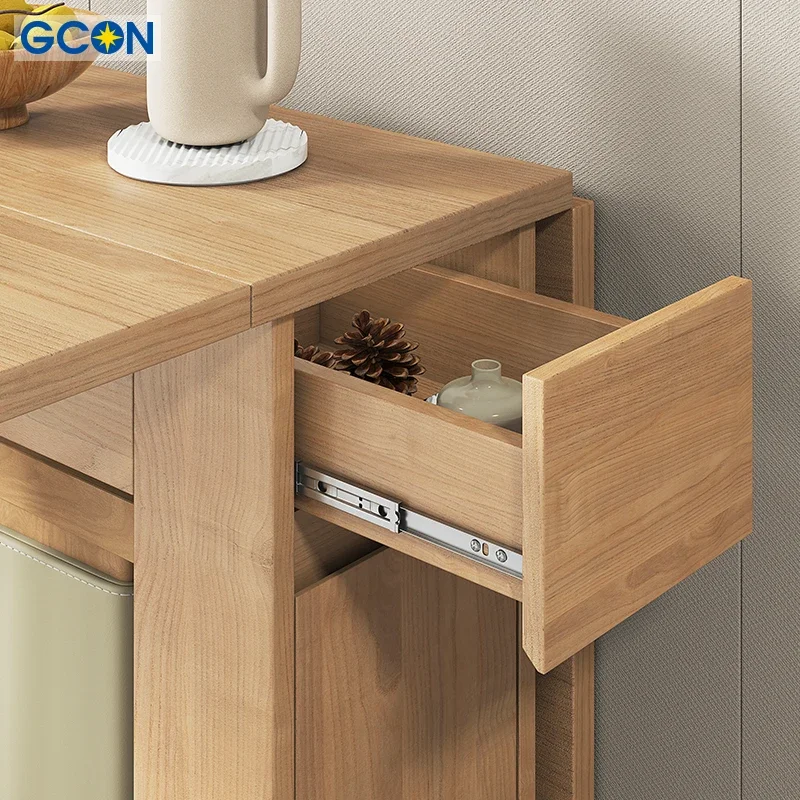 Small household folding dining table space-saving table simple modern 6-person movable solid wood folding table