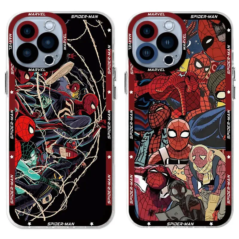 Marvel Spider Man Clear Case For iPhone 16 Pro Max 15 14 Plus 13 12 11 Pro XR XS X 8 7 SE 2020 Soft Silicone Protective Funda