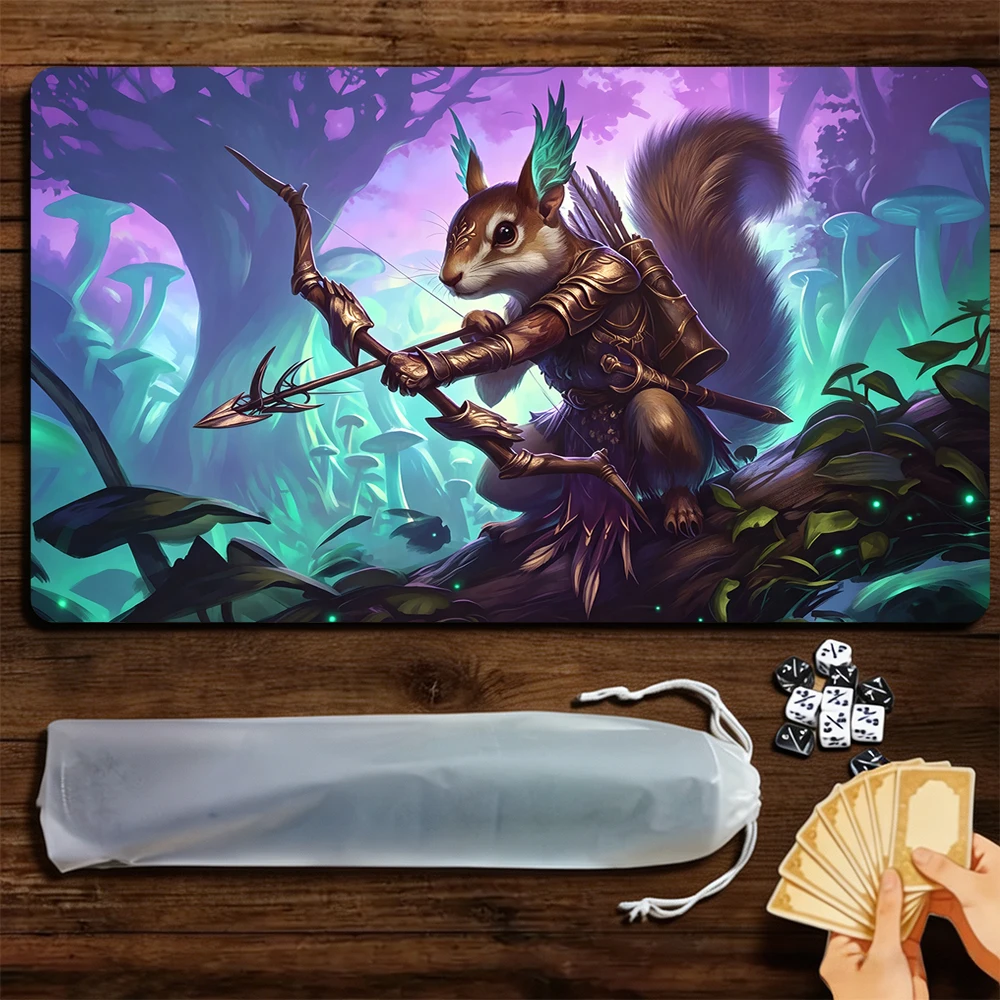 Squirrel Archer TCG Playmat Magic Playmat Gathering Gaming Mat with Stitched Edge Anti-slip base 60X35cm Trading Card Game