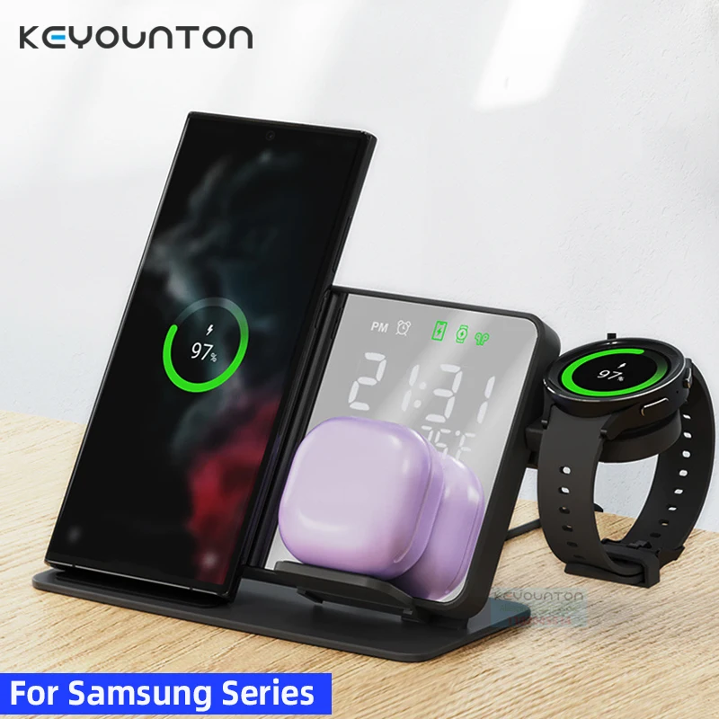 

Alarm Clock Wireless charger for Samsung Watch 5 Pro/Galaxy S24 S23 S22 Ultral 4 in 1 wireless charger StandFor Samsung chargers