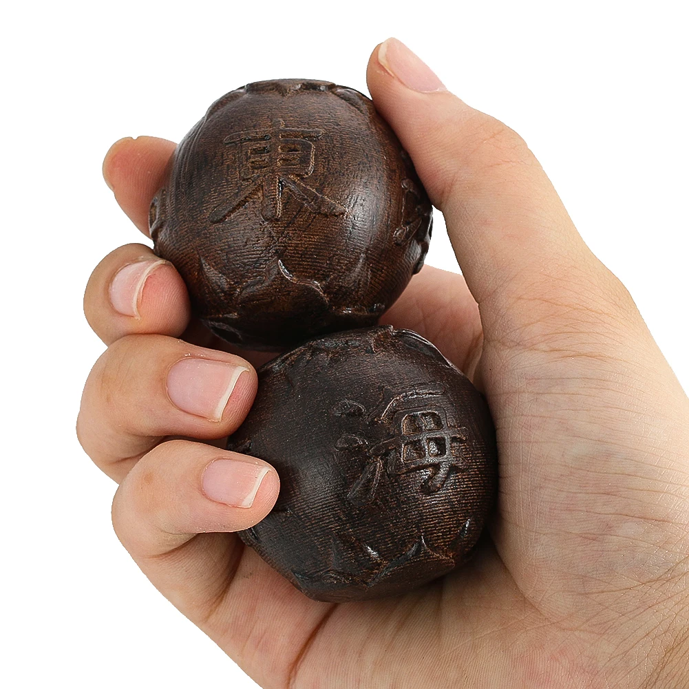 1pair Vietnamese Wood Carving Fitness Ball Lucky Happiness Handicraft Ornament Old Man Hold Finger Exerciser Wooden Ball Crafts