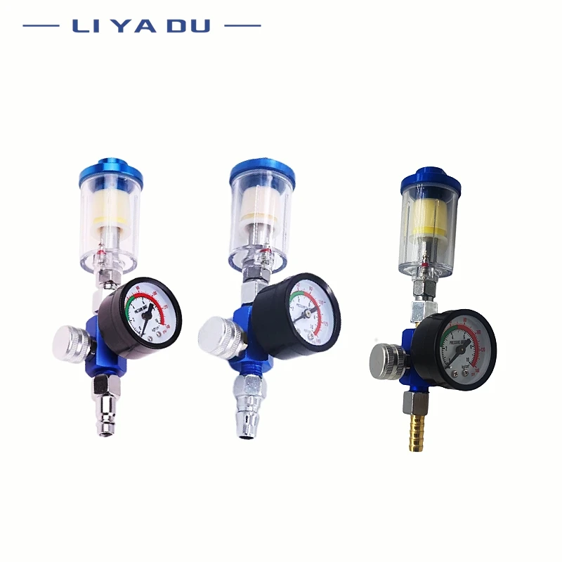 In-line Oil Water Separator Filter Separator Spray Gun Air Regulator Pressure Gauge with JP/EU/US Adapter for Spray Gun Air Tool