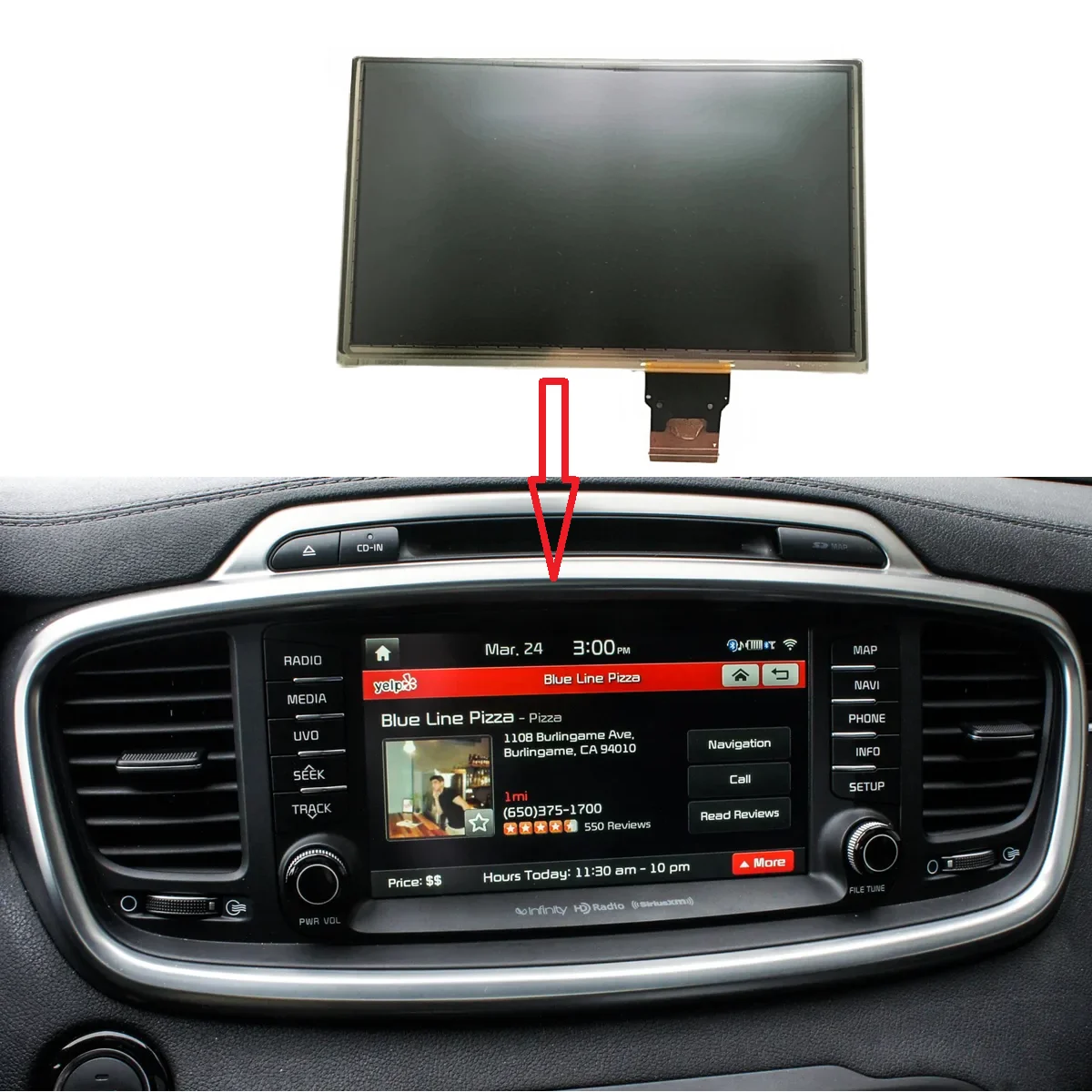 8 inch LCD With Touch panel For Kia Sorento 2016 Navigation Display Screen Repair