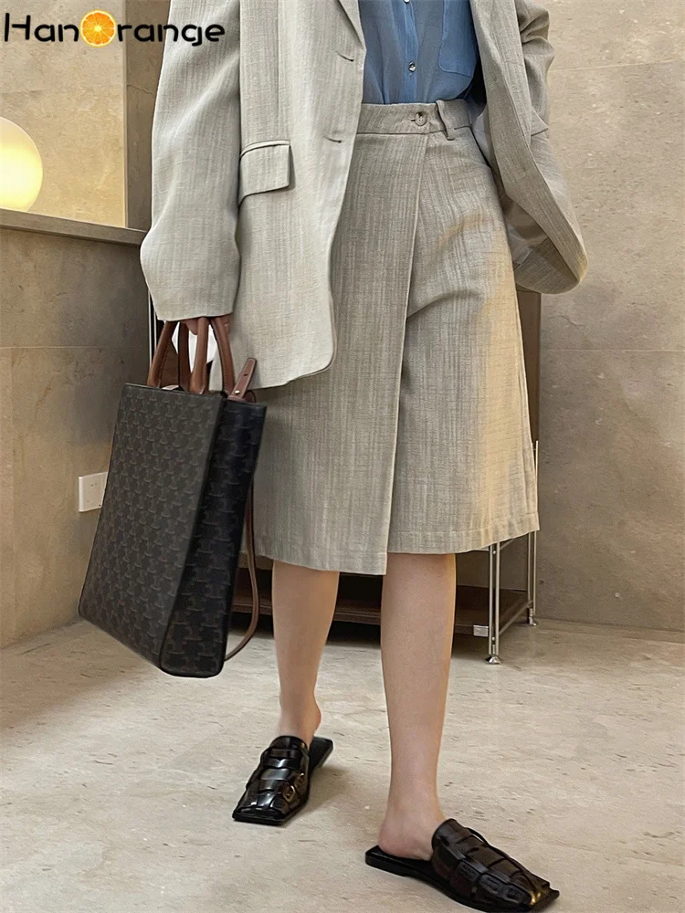 

Шорты HanOrange 2026 летние женские, до колена, из хлопка и льна, широкие, свободные, с высокой талией, повседневные