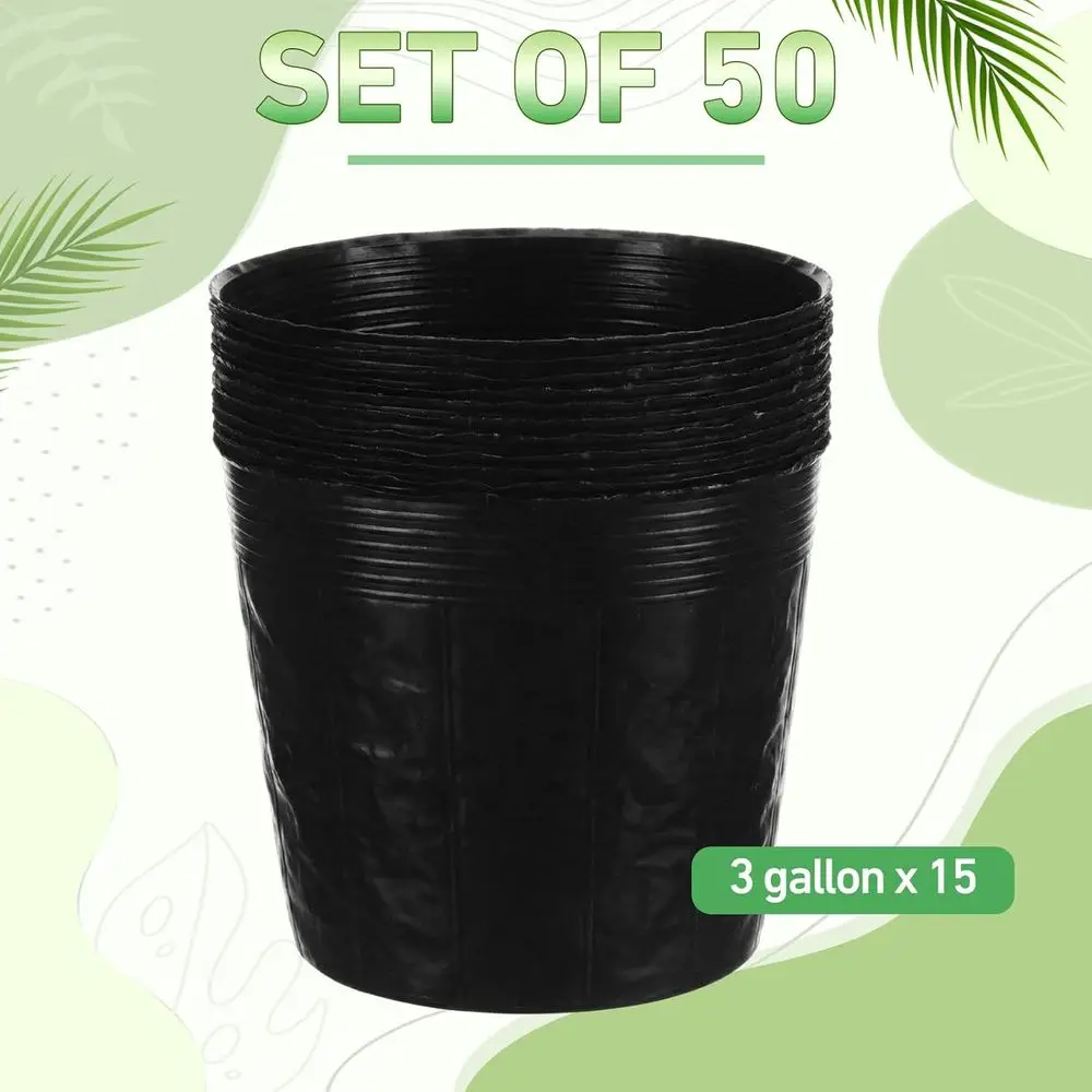 50 Pack 3 Gallon Nursery Pots, 12 Inch Plastic Seedling Bags with Drainage for Seed Planting, Ideal for Trees, Flowers, Vegetabl