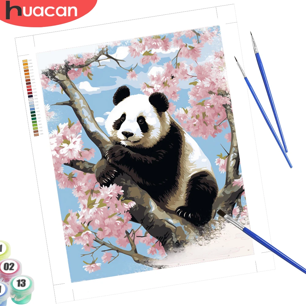 HUACAN Panda Bilder für Erwachsene nach Zahlen zum Ausmalen auf Leinwand, Malen nach Zahlen, Blume, Weihnachtsgeschenke, Heimdekoration
