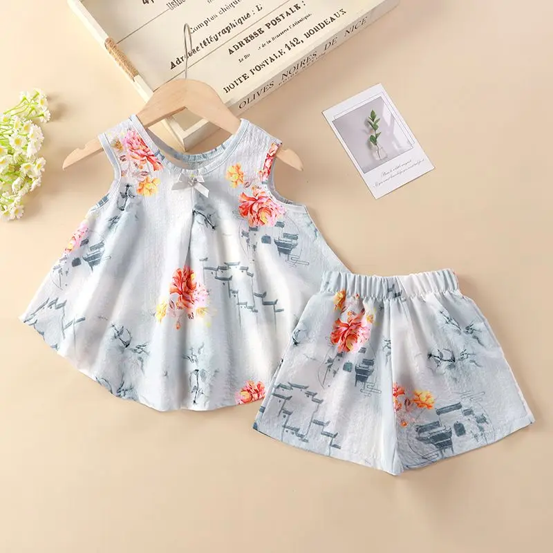 Girls' National Style Summer Dress Strap Children's Hanfu Set 2026 New Outerwear Two piece Set
