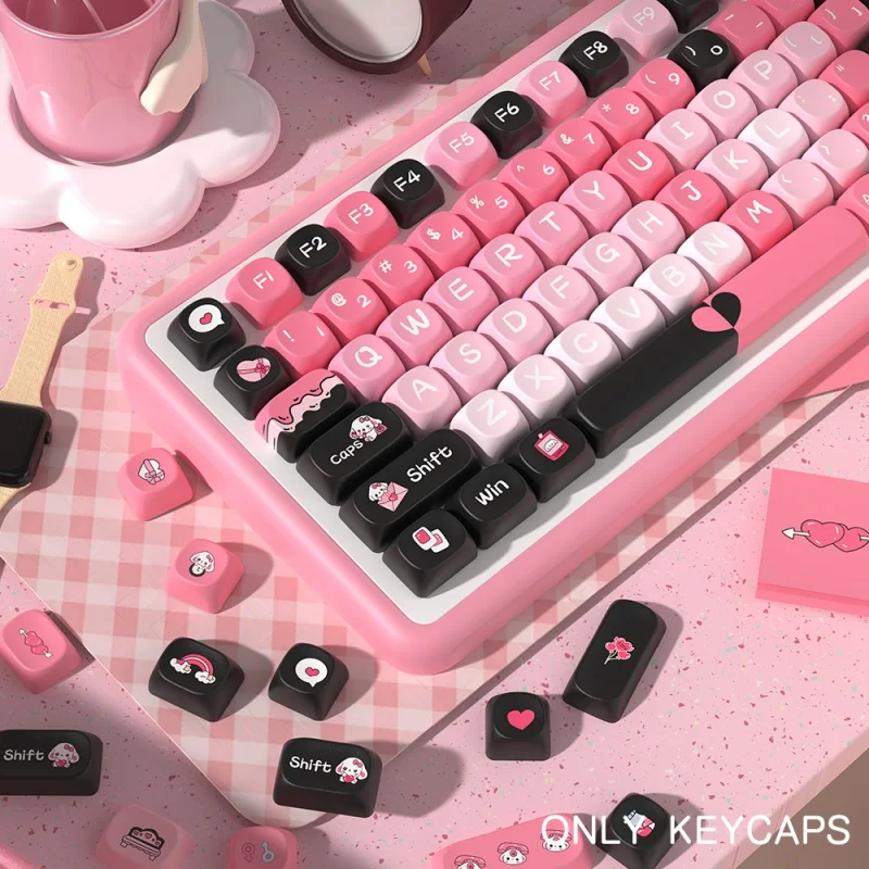 2024 New Heart Rate Theme Keycaps 140 Key MCA Profile PBT Thermal Sublimation Mechanical Keyboard pink Anime Cartoon Keycaps