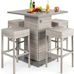 5-Piece Outdoor Wicker Bar Table Set for Patio rattan garden sets patio dinning bar stool and table