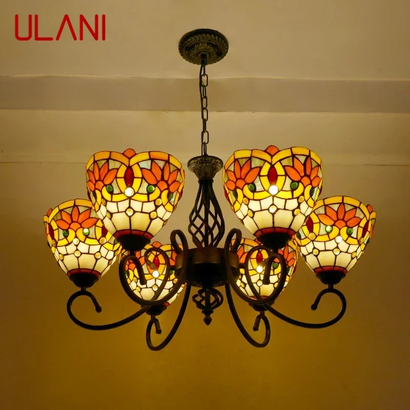 

ULANI Tiffany European Living Room PendantLamp Vintage Creative Color Glass restaurant Bedroom Hotel Chandelier