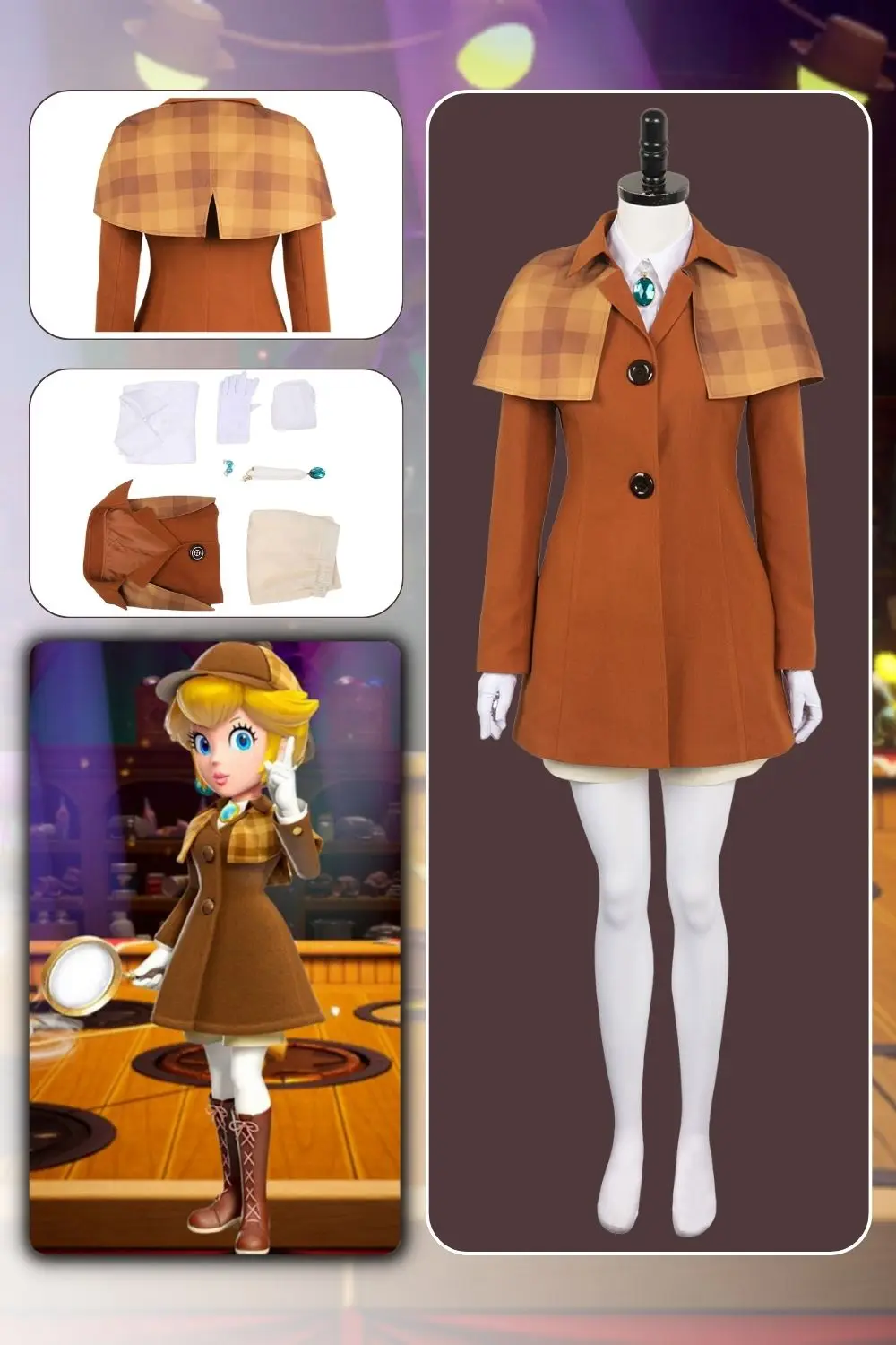 

Detective Peach Cosplay Anime Game Showtime Costume Brown Set Halloween Carnival Roleplay Suit For Female Women Adult