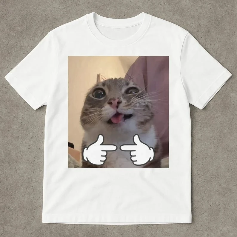 Camiseta con estampado divertido de gato para mujer, Top de verano con cuello redondo, camiseta de manga corta para mujer, ropa informal suave