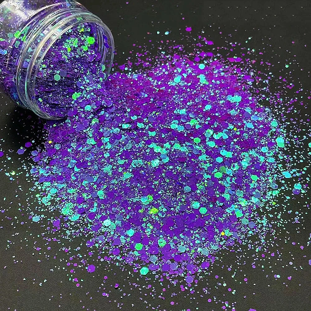 50g Holographic Mixed Hexagon Chunky Irediscent Nail Art Glitter Flakes Laser Sparkly Sequins Resin Slices Nail Art Decoration