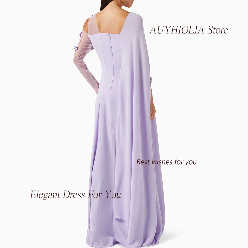 Crepe Evening Dress For Sexy Women 정장원피스 Vestidos de festa Purple Elegant Appliques Floor-Length Cocktail Prom Gown 2024