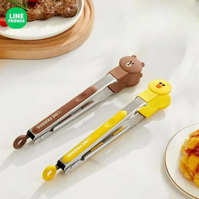 25Cm Brown Bear Silicone Food Tongs Kawaii Kitchen Stainless Steel Tongs Barbecue Separate Dishes Anti-Scalding Steak Tongs