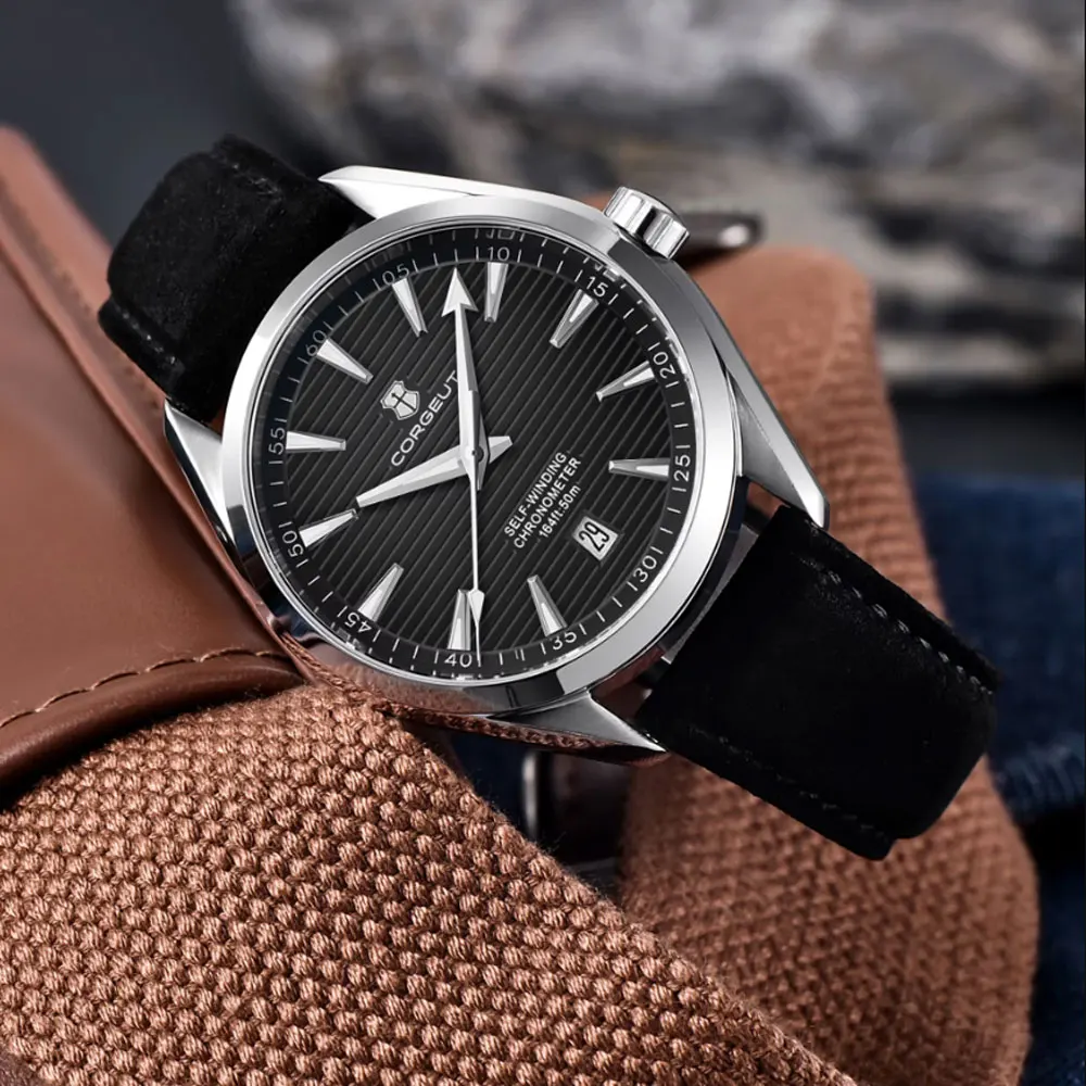 นาฬิกาข้อมือผู้ชายหรูหรา 41 มม. ระบบอัตโนมัติ NH35 Corgeut  โลโก้สั่งทำได้ กระจกแซฟไฟร์ สายสแตนเลส นาฬิกาสปอร์ต Relogio