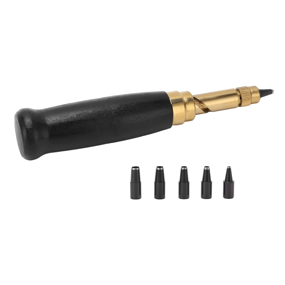 7pcs Wooden Handle Leather Hole Puncher 1.5/2/2.5/3/3.5/4mm Tips 6 Interchangeable Heads Screw Hole Punch Tool Kit Set