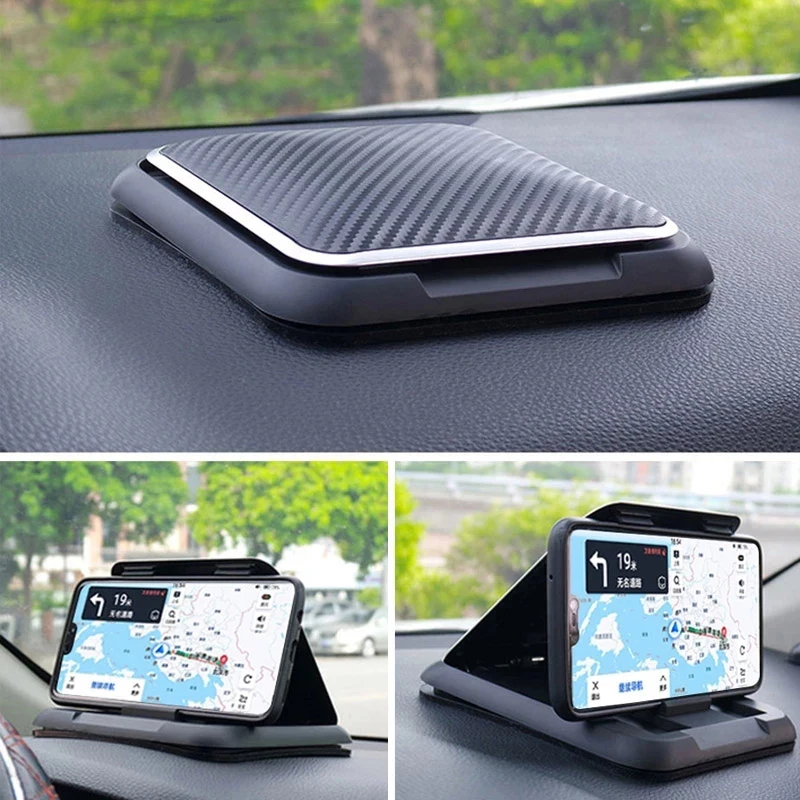 Universal Car Dashboard Carbon Fiber Phone Holder Mobile Phone Clip Mount Smartphone Stand Anti Slip GPS Navigation Support 