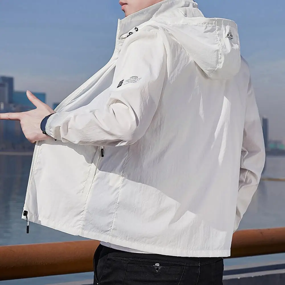 Sun Coat Men Solid Color Long Sleeve Hooded Loose Anti UV Summer Zipper Plus Size Jacket For Outdoor