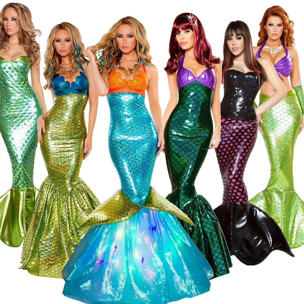 

Anime Mermaid Women Sexy Mermaid Tail Costume Ariel Sequined Maxi Skirt Princess Dress Bra Swimwear Set Halloween Cosplay