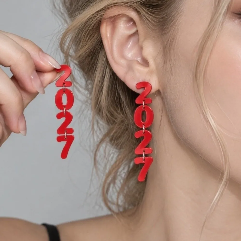 Fashion 2027 Digital Earrings Bohemian Style Elegant Happy New Year Earrings Welcome a New Beginning Wood Stud Earrings Travel