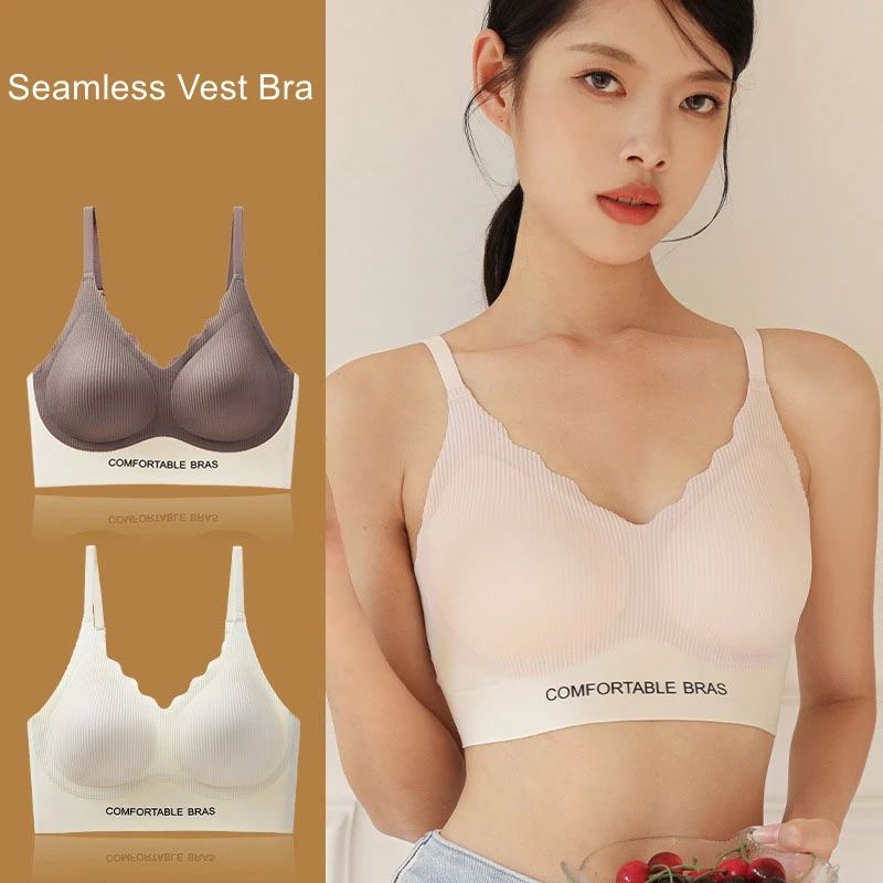 Seamless Vest Bra For Women Fashion Letter Stripes Brassiere Small Size Gathered Bras Comfortable Wireless Girls Underwear New