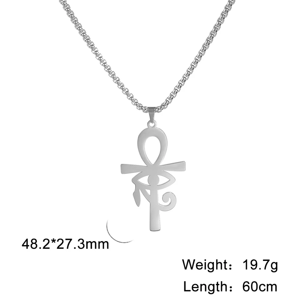 My Shape Egypt Eye of Horus Ankh Cross Necklaces for Men Women Stainless Steel Pendant Necklace Religious Jewelry Gift Vintage