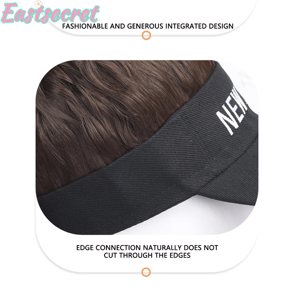 EAST Natural hat wig can shade Dark brown synthetic short wavy hair women wig with easy to wear wigs for women