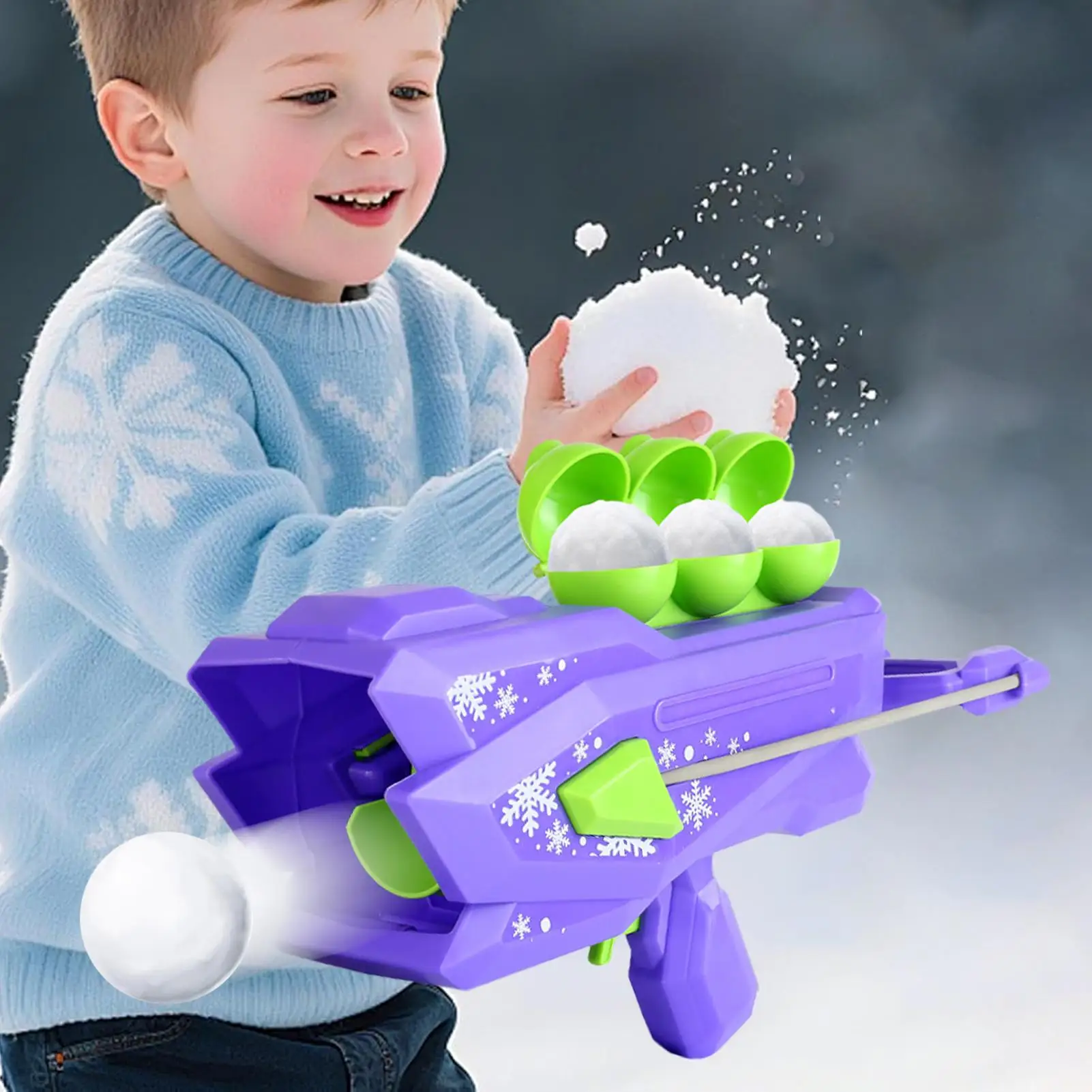 ปืนยิงลูกบอลหิมะสำหรับเด็ก ของเล่นยิงลูกบอลหิมะ สนุกสนานในฤดูหนาว ของเล่นต่อสู้ลูกบอลหิมะ ของเล่นเล่นหิมะกลางแจ้ง เหมาะสำหรับการเล่นแบบหลายคน