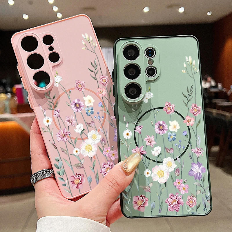 Magnetische Handyhülle mit kleinem Blumenmuster für Samsung Galaxy S26 S25 S22 Ultra Edge S24 S23 FE A17 A56 A37 A16 A55 A36 A55 Cover