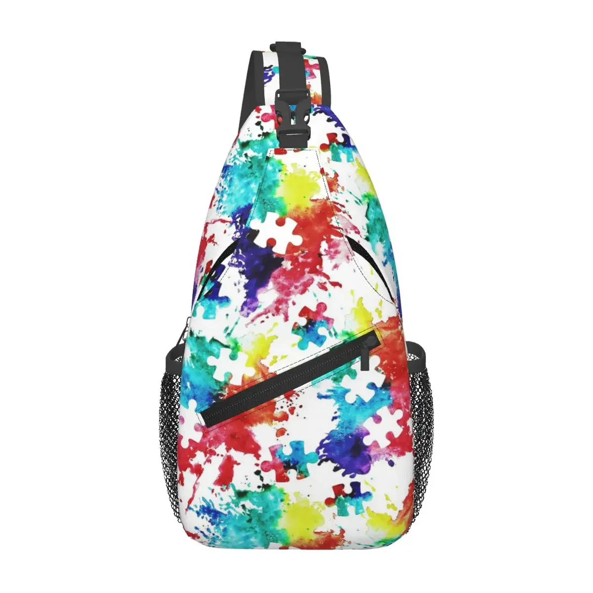 

Autism Awareness Colorful Puzzle Piece Chest Bag Men Sling Crossbody Backpack Chest Bag Traveling Hiking Daypack Shoulder Bag