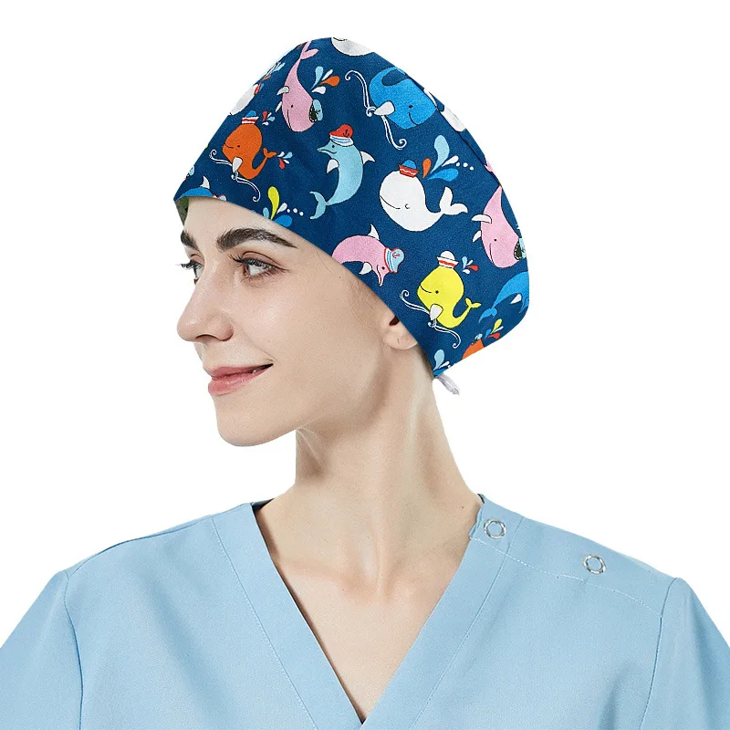 Beauty Salon Surgical Men's And Women's Pure Cotton Elastic Dental Doctor Thin Nurse Uniform, Cute Hat, Chef Round Hat