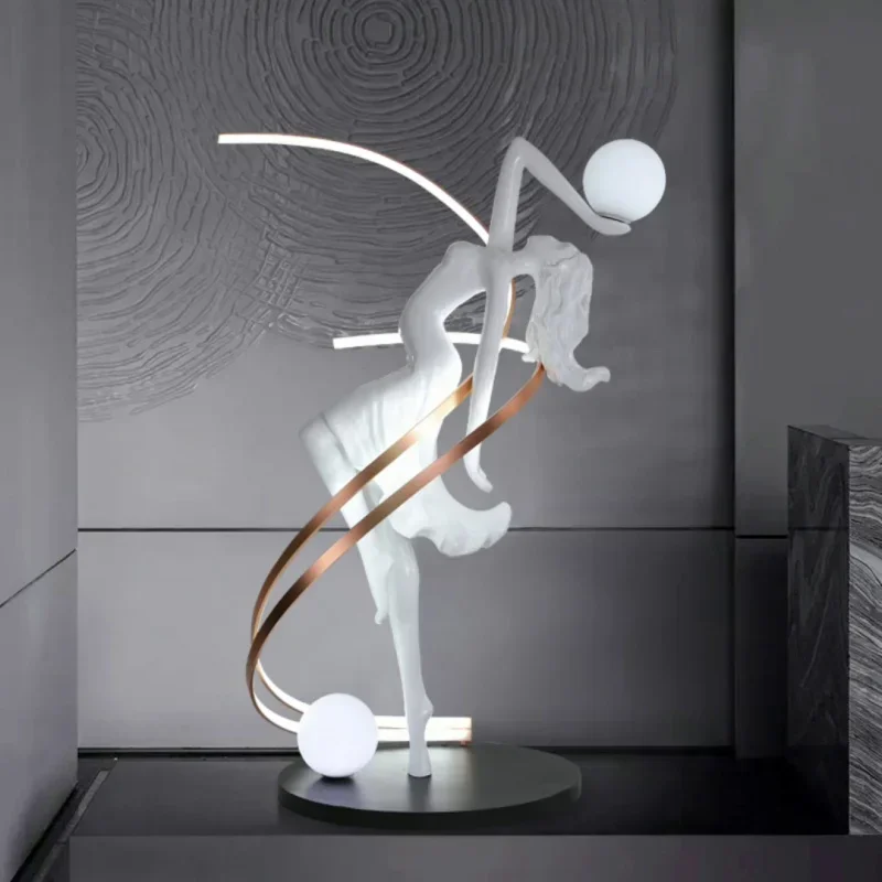 Modern creative figure goddess dancer art glass fiber reinforced plastic sculpture floor lamp living room lobby decoration