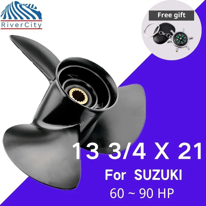 RiverCity Propeller Boat 13 3/4*21 For SUZUKI 60hp 70hp 90hp 100hp 115hp 140hp Aluminum Prop 3 Blade 15 Tooth Boat Engine Part