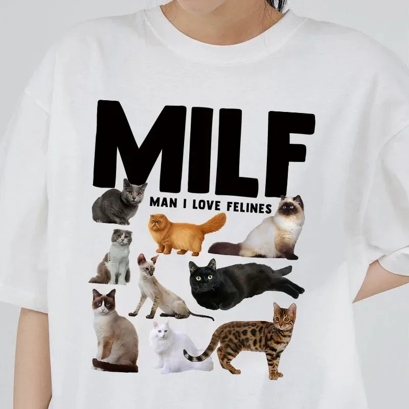 Cat Mom Shirt Cute Graphic Tees MILF Man I Love Felines Women Funny Meme T-Shirt Casual Short Sleeve Cat Lover T Shirt Tops