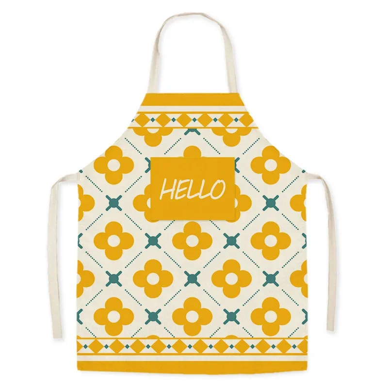 Mandala Geometric Printed Apron for Woman Home Cooking Baking Coffee Shop Cleaning Kitchen Cotton Linen Bibs