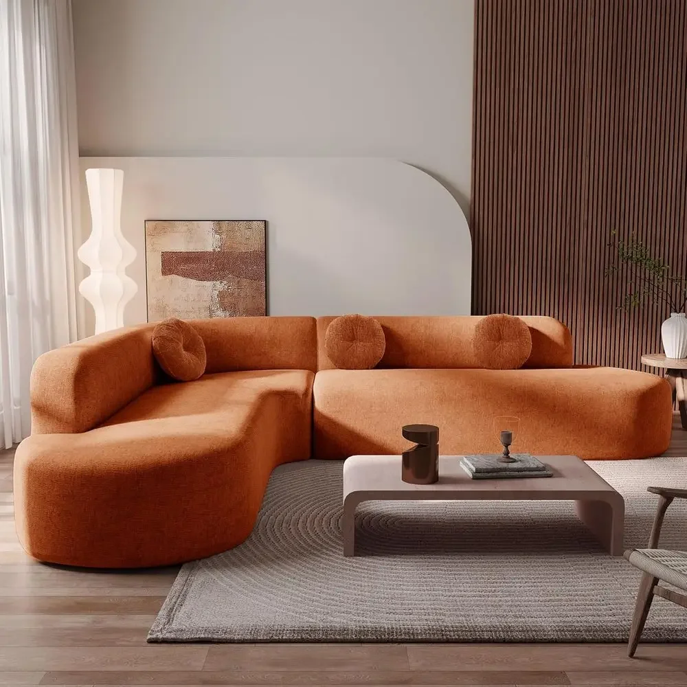 

Curved Sectional Sofa with Chaise Lounge, L-Shaped, No Assembly, Quick Rebound, Orange