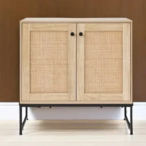 2-Door Rattan Storage Cabinet, Accent Furniture, Multifunctional Cupboard for Living Room, Hallway, Kitchen, Sideboard, Buffet