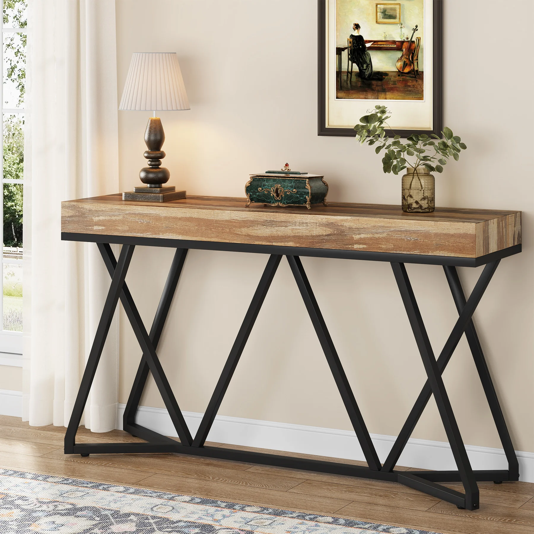 Tribesigns 55 Inches Console Table, Sofa Table Wood Entryway Table with Unique Metal Base