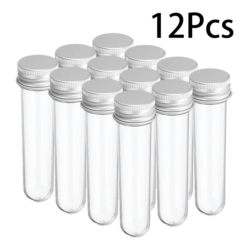 12Pcs Wholesale 30ml PET Plastic Test Tube Plastic PET Test Tube Candy Container Bath Salt Tube with Aluminum Screw Lids