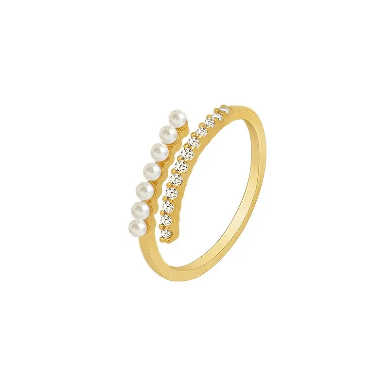 Light Luxury Micro Rhinestone Rings for Woman Gold-color Elegant Simulated Pearl Open Ring Party Wedding Stackable Ring Jewelry image 5