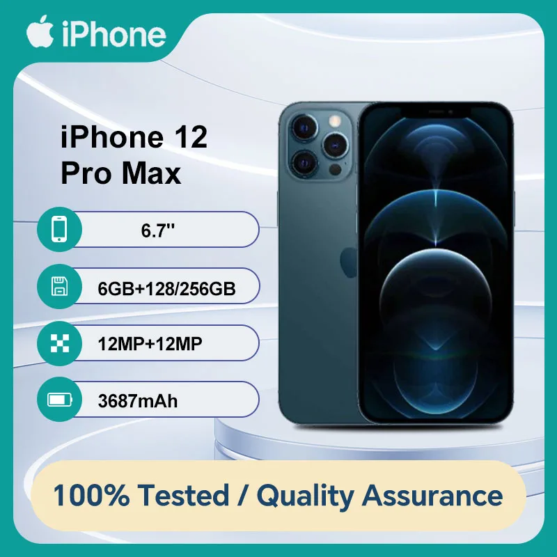 هاتف Apple iPhone 12 Pro Max الأصلي غير مقفول 128/256GB ROM 6GB RAM IOS A14 Bionic Hexa Core 6.7 بوصة مزدوج 12MP 5G هاتف محمول مستعمل